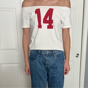 Brandy Melville Robyn Off the Shoulder 14 White and Red Graphic